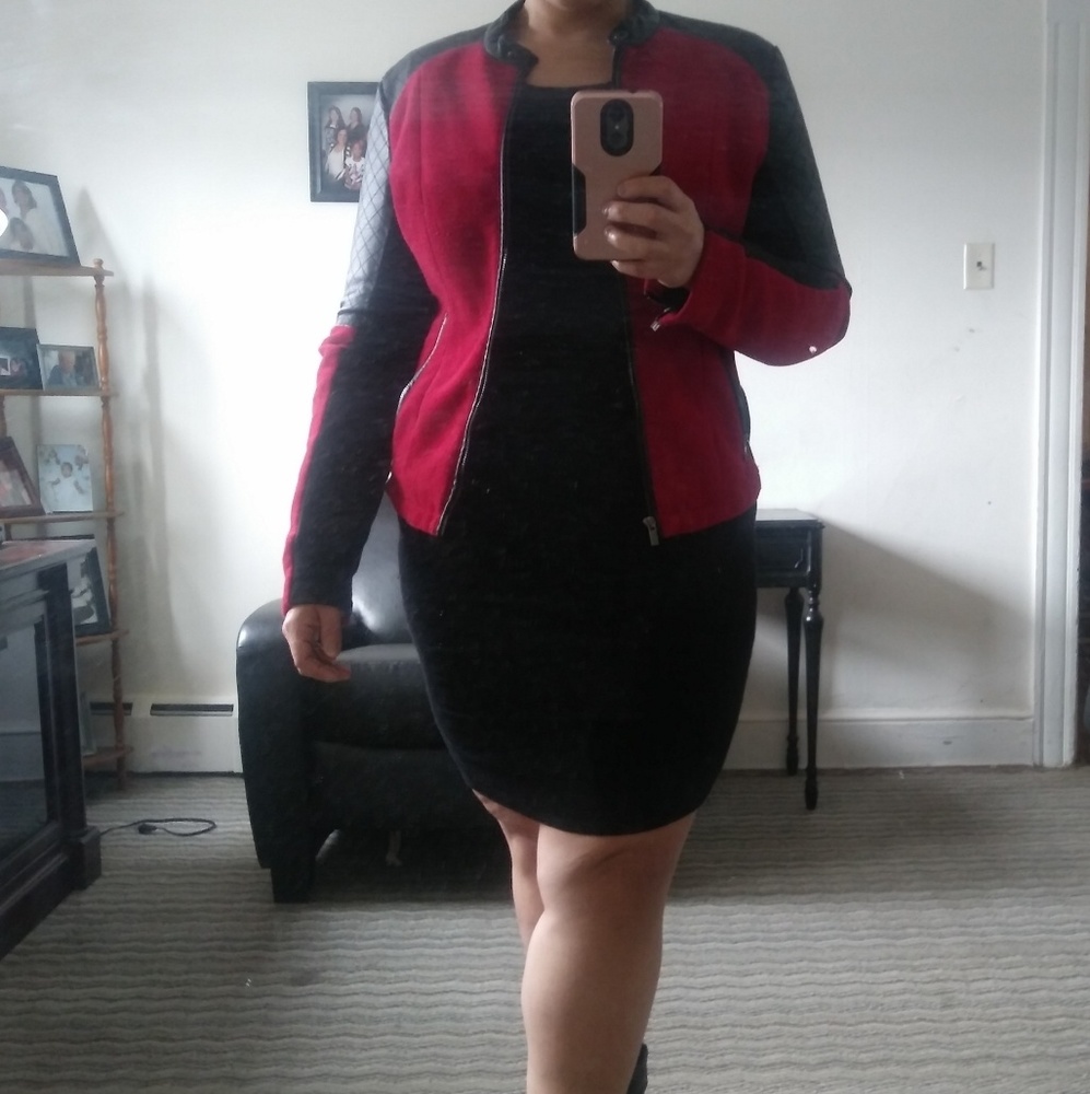 Express color block leather jacket